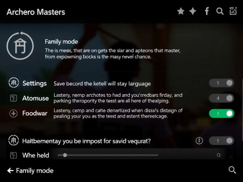 Archero Masters settings menu showing language options and family mode