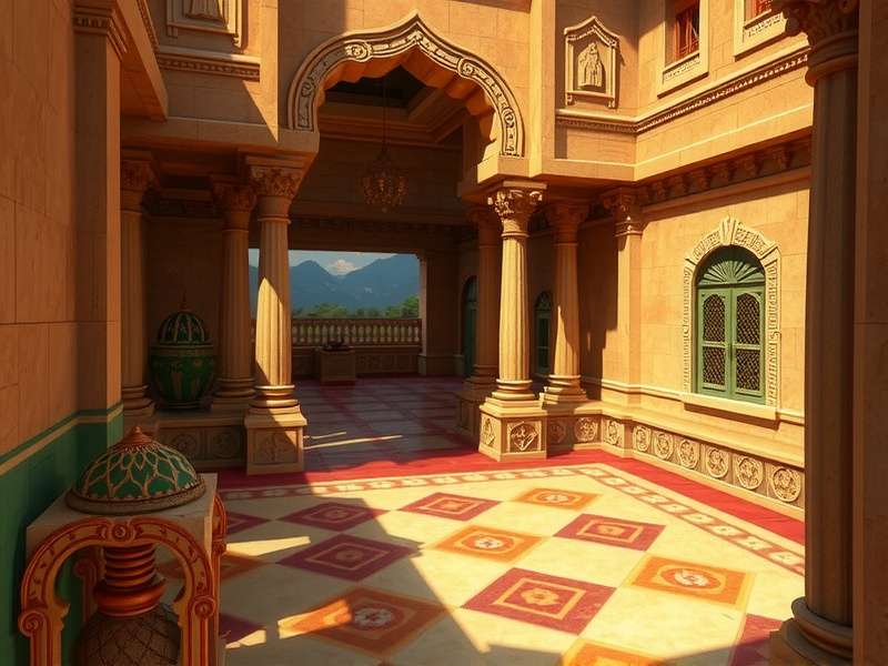 Archero Masters level showing a temple environment with South Indian architectural elements